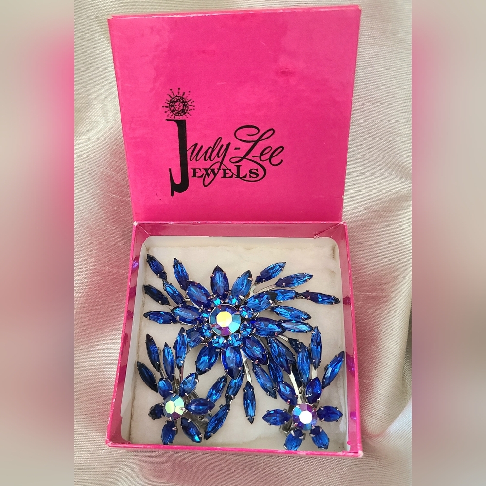 🎉HOST PICK🎉 JUDY LEE "Rhapsody in Blue"💙 Vintage Brooch and Earring Set
